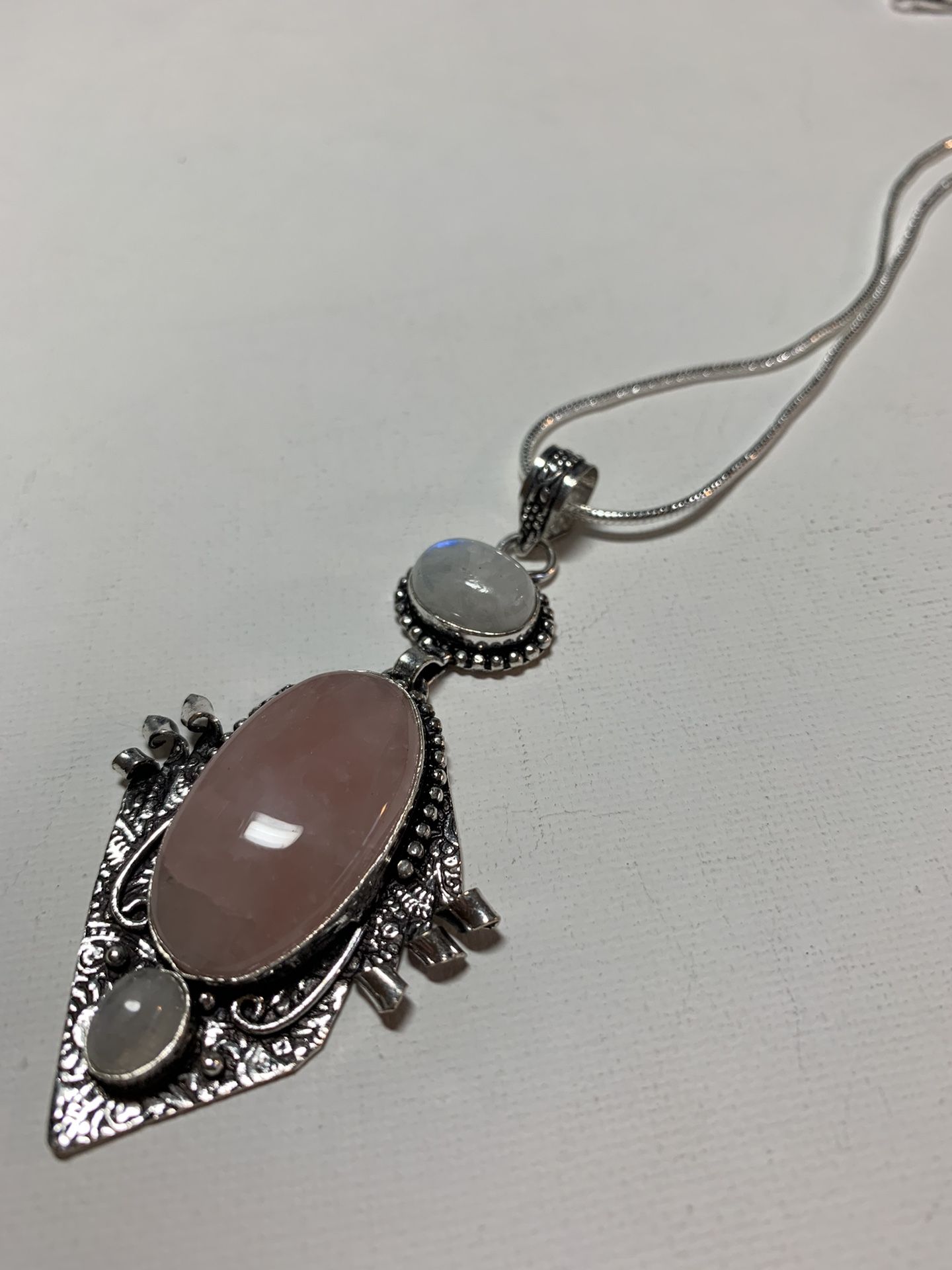 Rose Quartz/ Moonstone Pendant Necklace 