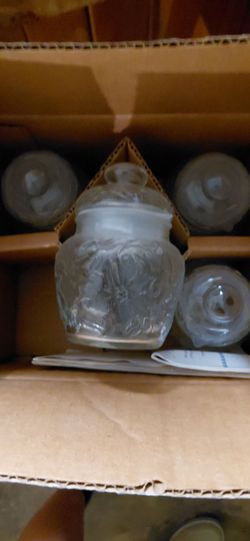 Frosted Glass Jar with Lid and Relief Design