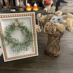 Home Decor Vase With Faux Flowers  and  Sign Farmhouse 
