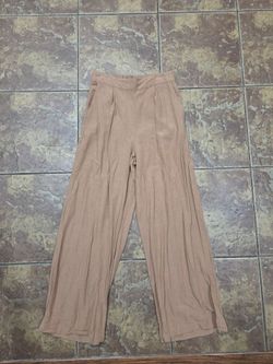 Tan Linen and Cotton Blend High Waisted Pants with Pockets