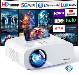 Projector with WiFi and Bluetooth, Pericat 4K Supported Native 1080P Projector, Portable Movie Outdoor Projector for Home Theater, Mini Projector Comp