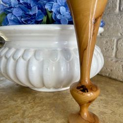 ✨ESTATE SALE✨ Vintage Hand-Turned Olive Wood Bud Vase – Mediterranean Artisan Piece