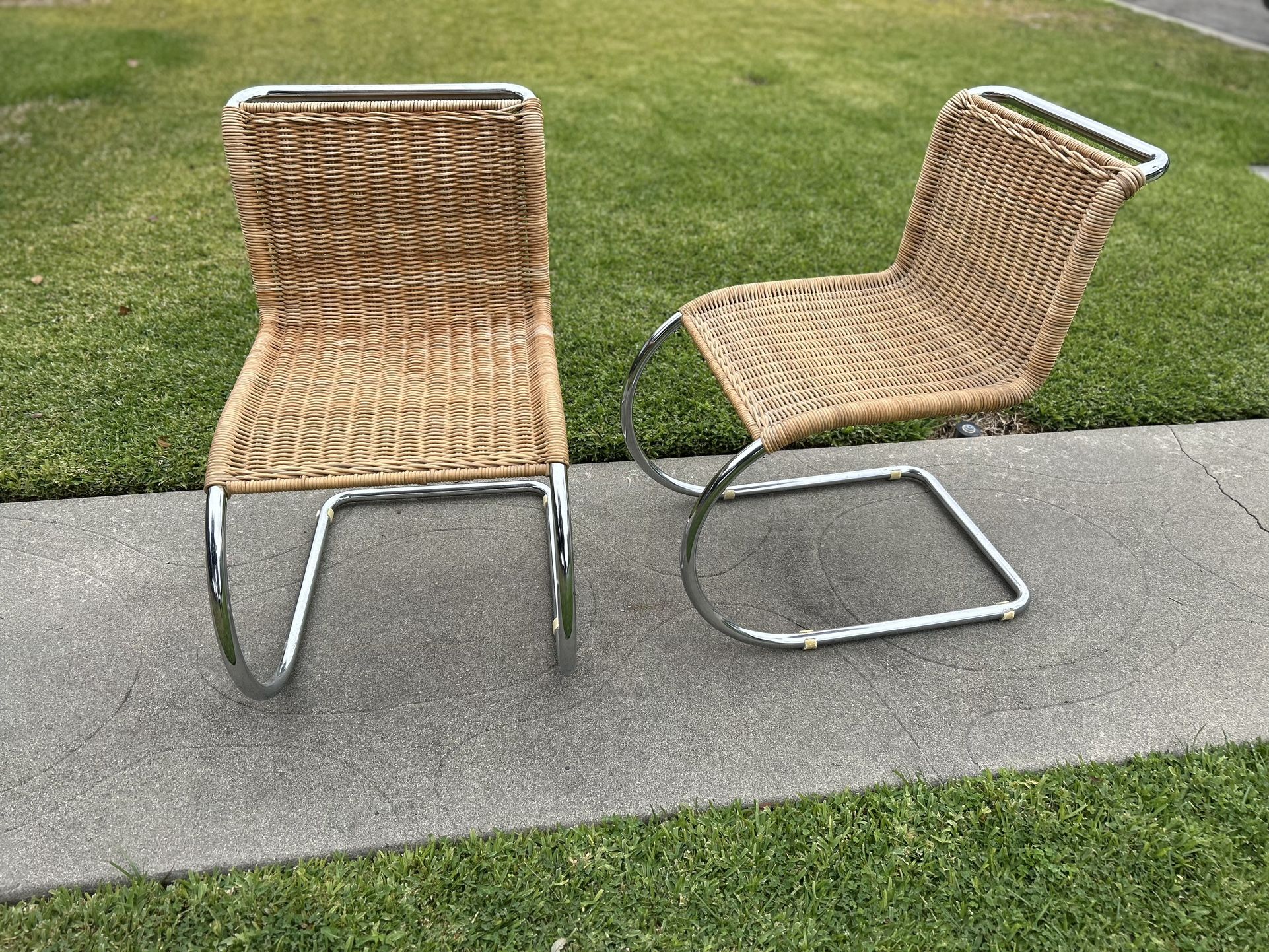 Mid Century Rattan/Cane Chrome Lounge Chairs- Rare Vintage