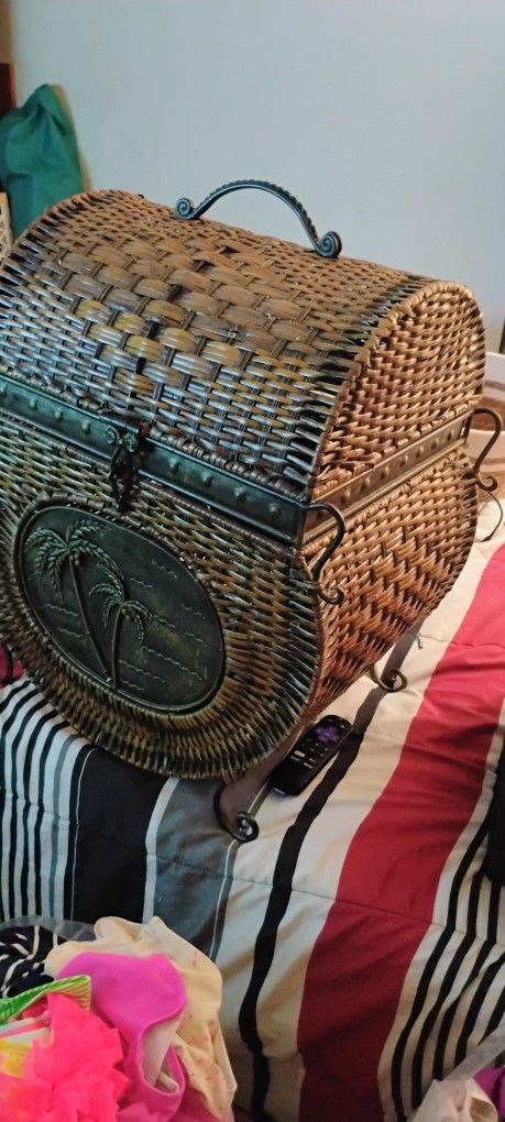 Antique Wicker Chest With Iron Hardware