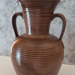 VTG FRANKOMA 11" RIBBED HANDLED VASE PRISTINE