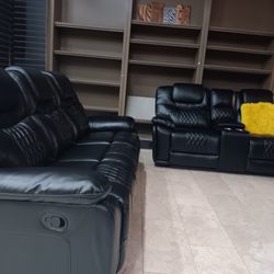 *Limited Stock!!!*---Mature Santiago Black Leather Reclining Sofa/Loveseat Sets---Delivery/$10 Down Financing😎