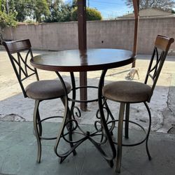 Powell Swivel 3- Piece Round Wood Top Bar Pub Dining  Room Set Seats 2