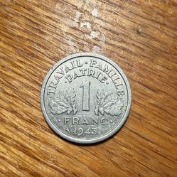 1943 France 1 Franc World War II  Uncirculated coin