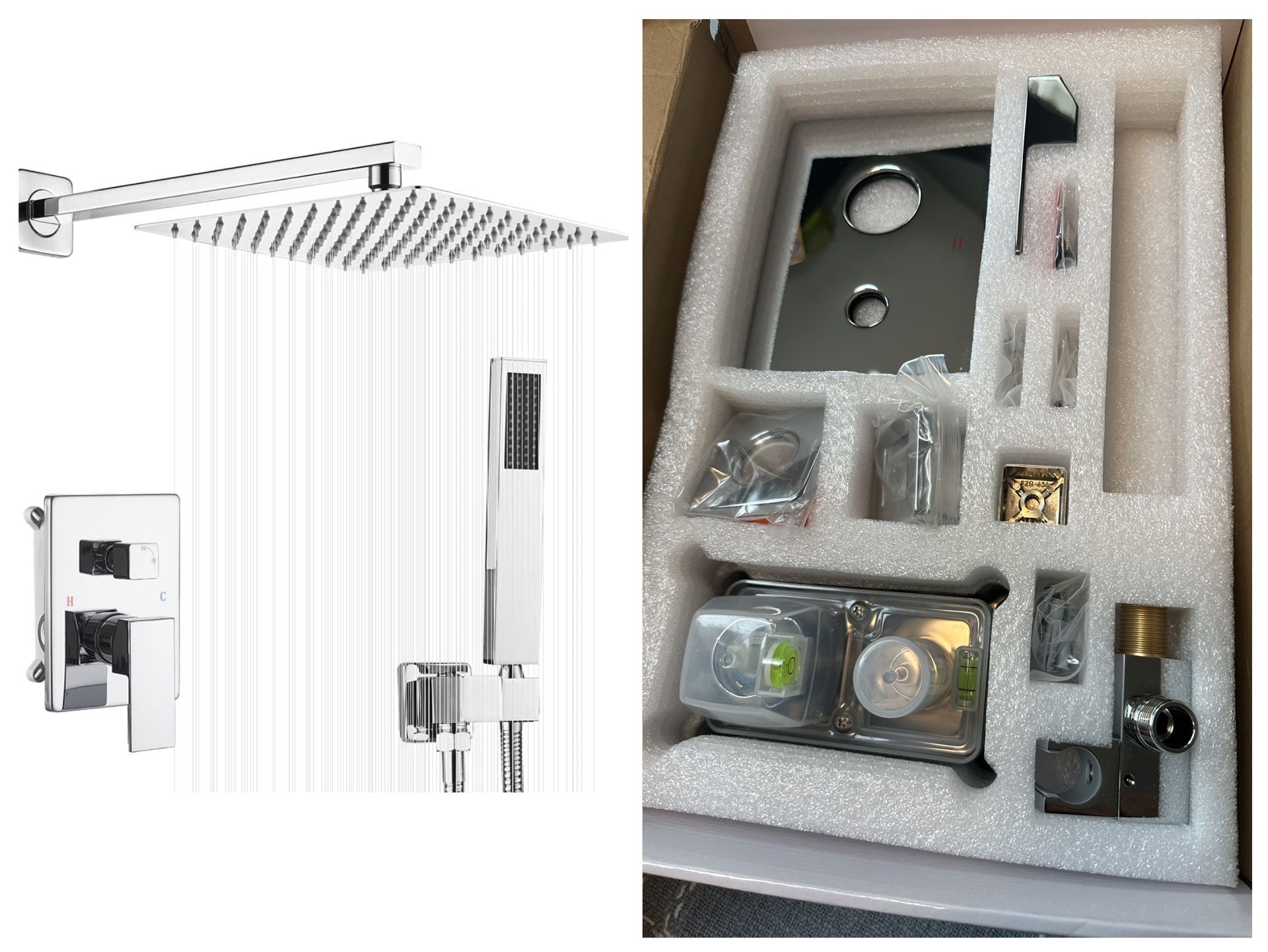 Open Box Polished Chrome Shower System 10 Inch Bathroom Luxury Rain Mixer Shower Combo Set Wall Mounted Rainfall Shower Head and Handheld System Showe