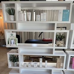 White Wood 4 Tier Geometric Bookshelves- 2 Available