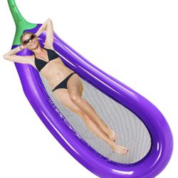 Brand new! 98 inches Eggplant Inflatable Pool Float, Inflatable Eggplant Shape Floats Raft Air Mattresses, Water Floating Sofa Floating Row Summer Swi