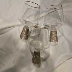 Set of 3 Crystal Rhinestone Stem Wine Glasses