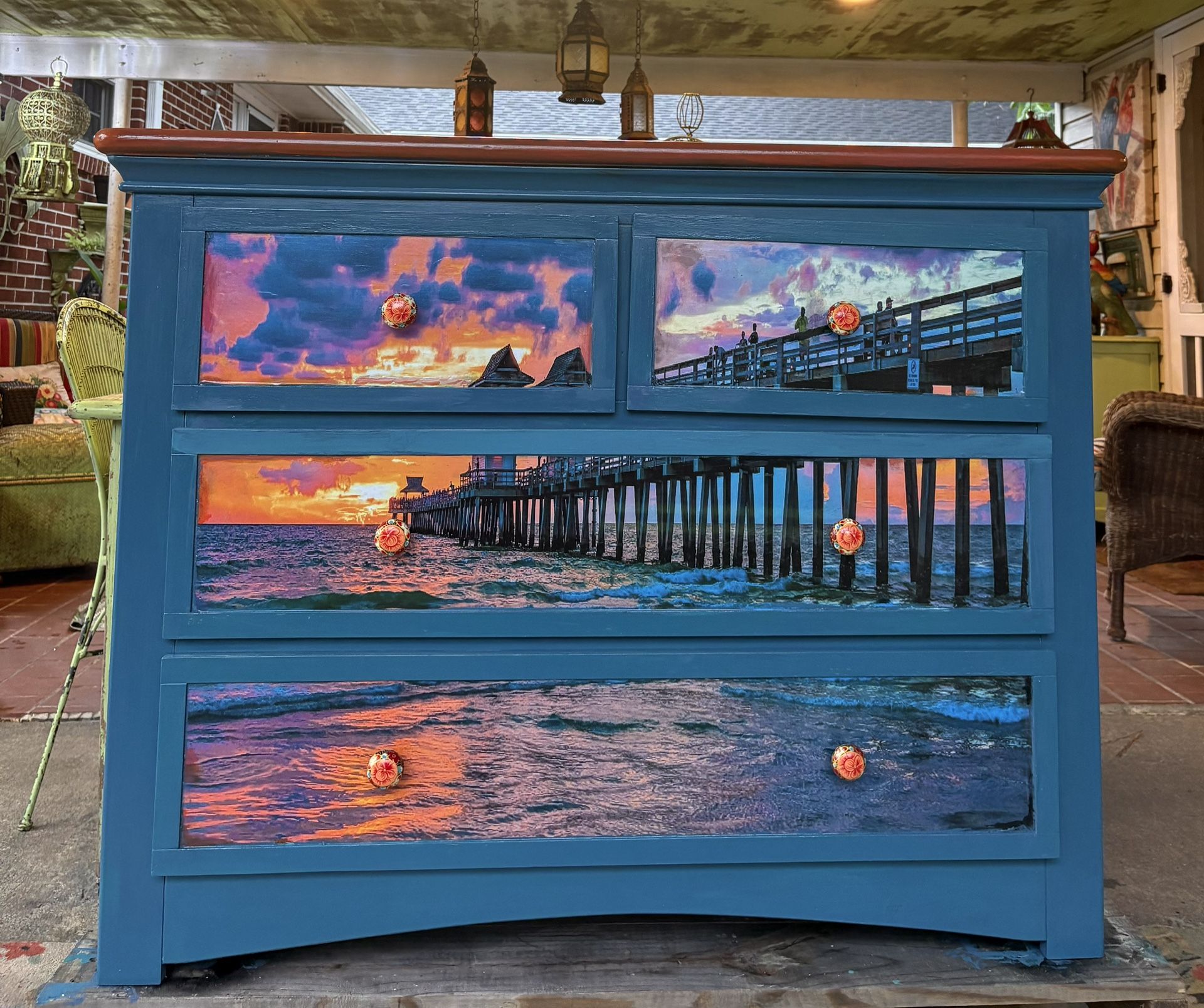 Striking Sunset Over A Pier Inspired Dresser