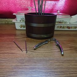 Vintage Wooden Barrel Nut Bowl With Tools
