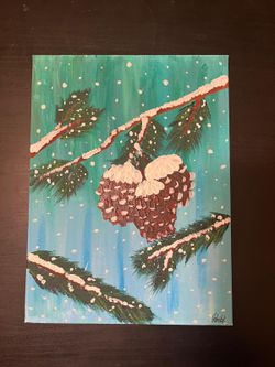 Winter Pine Cone Painting
