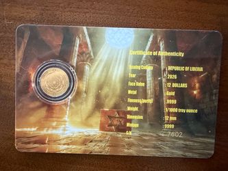 1/1000 oz .9999 fine gold coin - republic of Liberia - Star of David