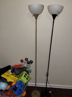 Two Tall Floor Lamps With Bulbs 💡 Gold & Black
