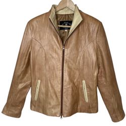 Women’s Italian Leather Tan Jacket, Small