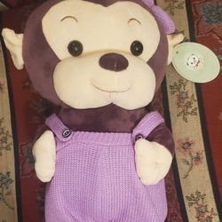 NWT CUDDLY BIG SOFT PURPLE MONKEY PLUSH   TOY APROX 16"INCHES 