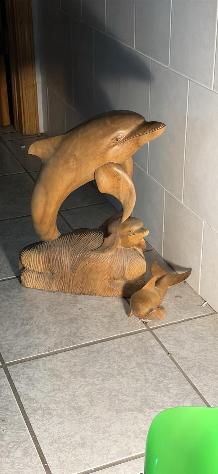 Hand made wood dolphins