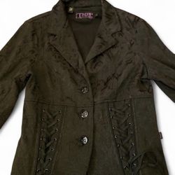 Tripp NYC Black Brocade Corset Top Jacket Fitted Boned Goth Skull Buttons 