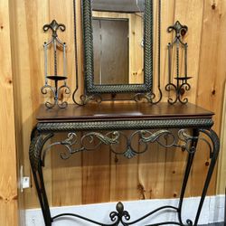 Accent Table With Mirror And Wall Sconces