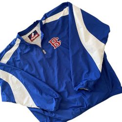 Vintage (Nylon) Majestic Blue and White Quarter-Zip Pullover Hoodie