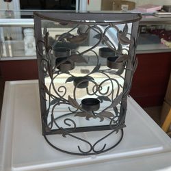 Vintage Black Mirrored Wall Sconce Votive Decoration Leaf Scroll Candle Holder Hanging Lodge, 