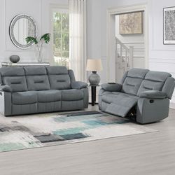 2 Piece Recliner Sofa & Recliner Loveseat - Grey Color