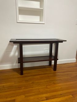 Dark Wood Console Table with Glass Top