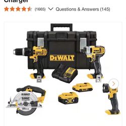 Cordless 4 Tool Combo Kit, TOUGHSYSTEM Case, 2Ah Battery, 4Ah Battery, and Charger