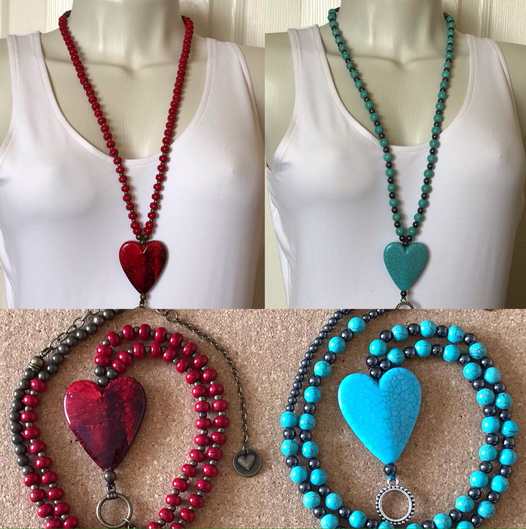 Necklace, Eyeglass Holder, Badge Holder, Sunglass Holder Necklace, Beaded Lanyard, Red, Turquoise, Black Lanyard Necklace, ID Holder