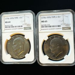 🦅 RARE Bicentennial Ike Pair – Type 1 & Type 2 – NGC MS64/65 – 2026 Record Market! 🚀