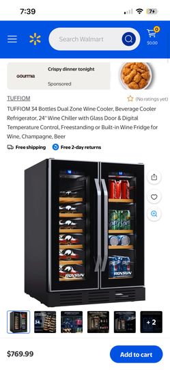 34 Bottles Dual Zone Wine Cooler, Beverage Cooler Refrigerator, 24'' Wine Chiller with Glass Door & Digital Temperature Control, Freestanding or Built
