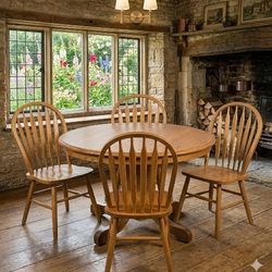 Set of 4 Vintage '80s Wood Chairs 2 to 10 Table & Leaf Project Windsor Oak Cottage Cabin Classic