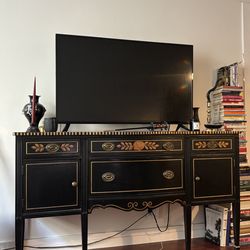 Large Art Deco/Vintage Black and Gold Console Table