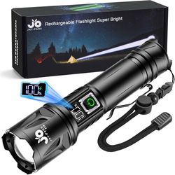 High Lumen Flashlight - 10000 Lumens, Rechargeable 5000mAh with LCD Display, Zoomable Long Beam (3000m), IP67 Waterproof, 5 Modes & Belt Clip - for Ca