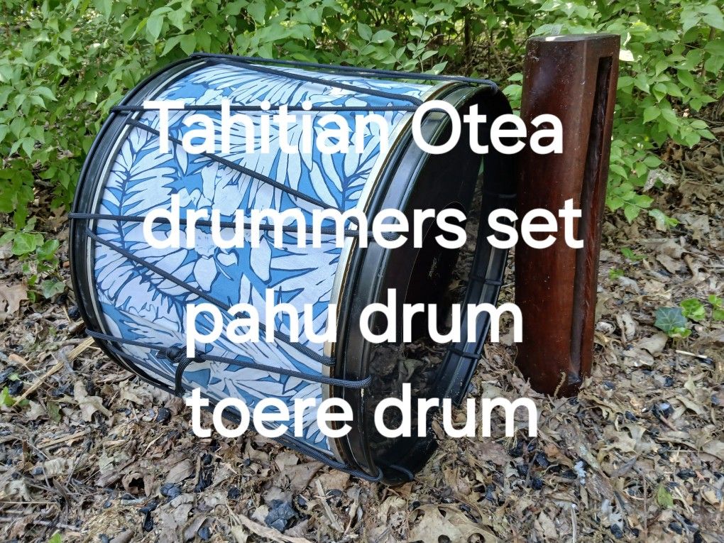 Tahitian Otea Set, Pahu Drum And Toere Drum, Excellent Condition