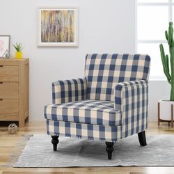 Harrison Tufted Fabric Club Chair by Christopher Knight Home - blue checkerboard