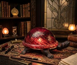 Vintage accent turtle lamp with slag glass shell