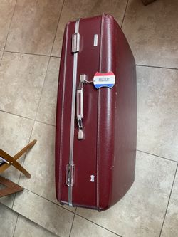Vintage 60s Large American Tourister Suitcase Maroon