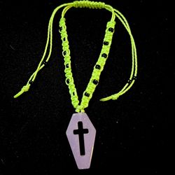 Handmade Neon green beaded coffin bracelet