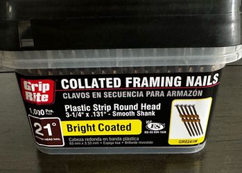 GripRite Collated Framing Nails Plastic Strip Round Head 3-1/4”x.131” - Smooth Shank 1000pcs
