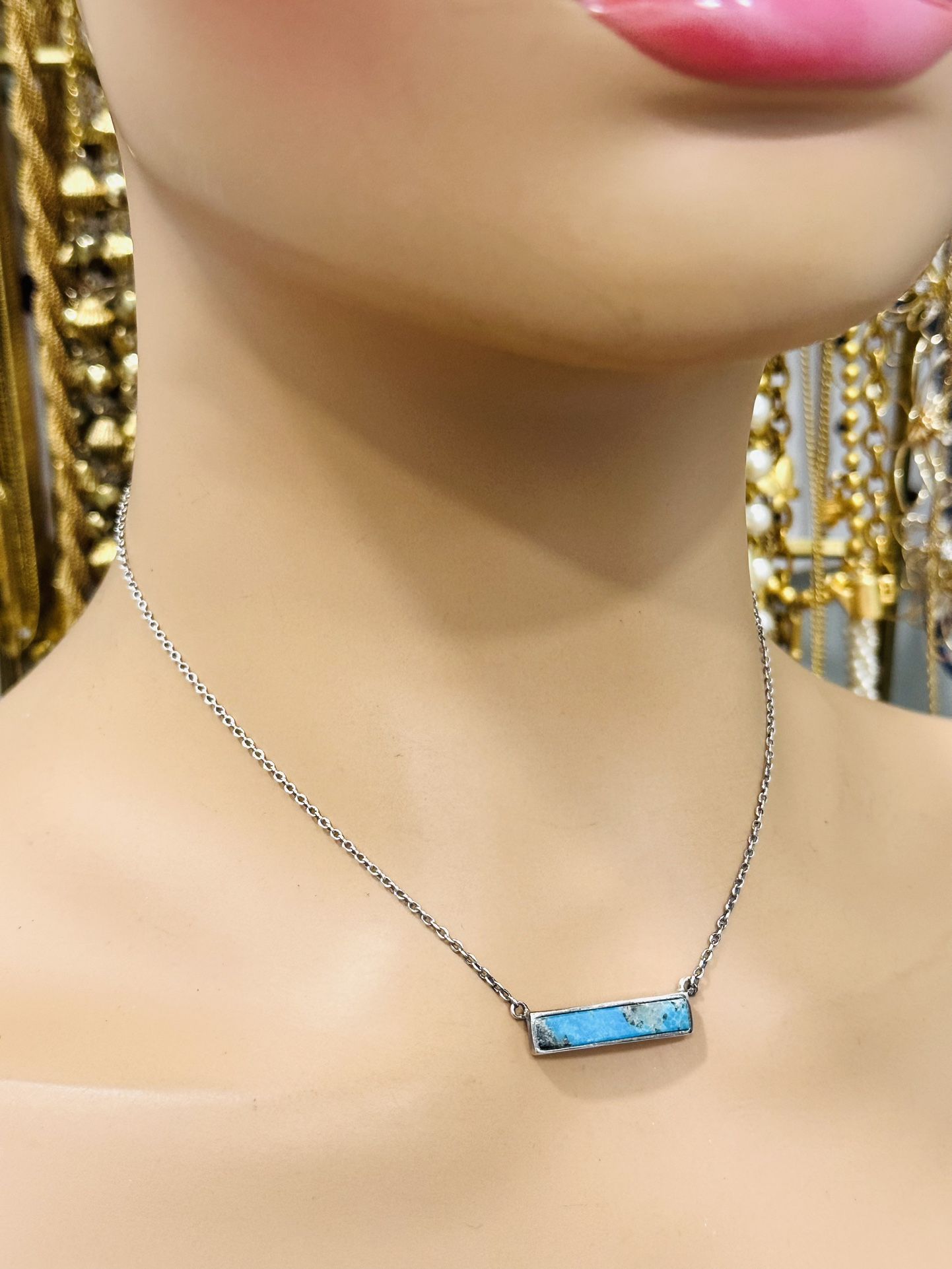 Turquoise Stone Pendant Chain Necklace 20”