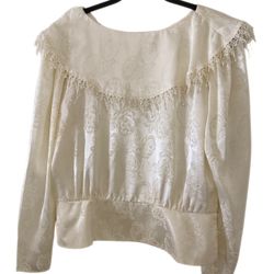 Vintage Gunne Sax White Ruffled Lace Blouse Sz M