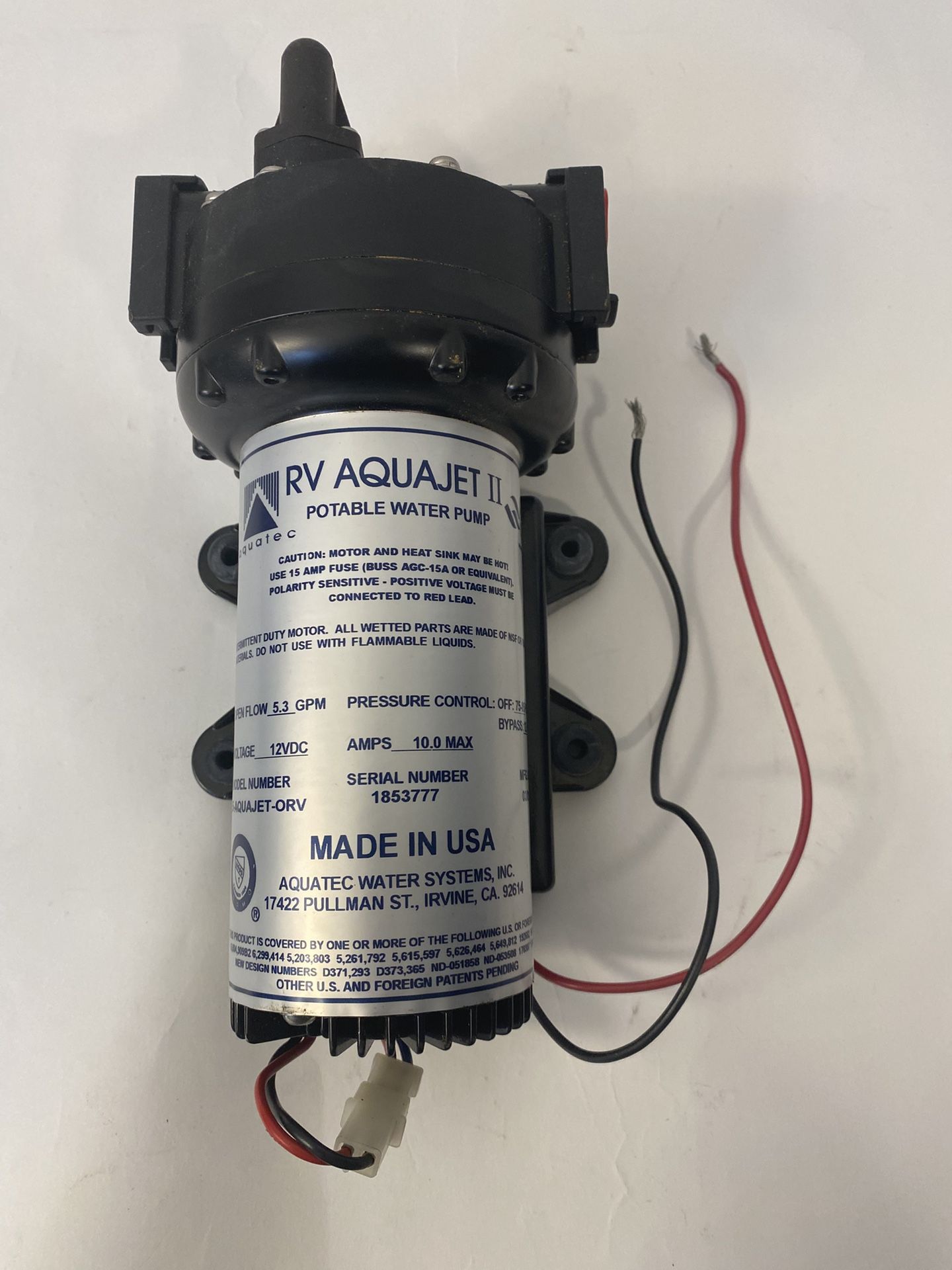 New Open Box Aquatec RV Aquajet II Potable Water Pump