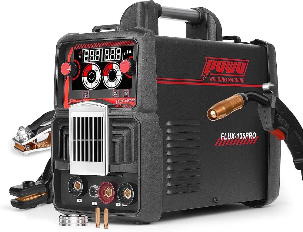 135A 110V MIG Welder,Flux Core Welder with Flux MIG/Lift TIG/Stick 3-in-1 IGBT Inverter LED Digital Display Welder with Thermal Protection,Hot Start,A