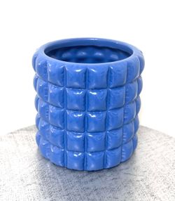 Round Blue Ceramic Planter with Quilt Pattern🪴 Like New🪴 Read Description For Size