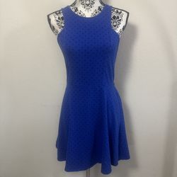 American Eagle Women’s Dress Polka Dot Fit & Flare Stretch Blue Size M Medium
