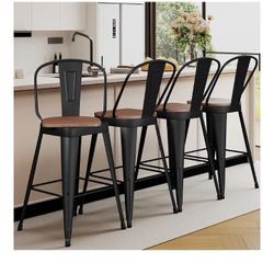  24" Swivel Metal Bar Stools Set of 4